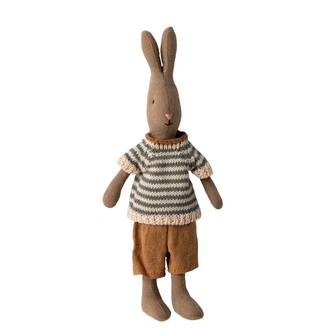 Maileg Rabbit Size 1 Stripe Shirt and Brown Shorts