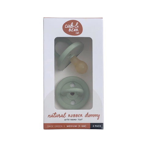 Cub & Bear Natural Rubber Dummy - Round Twin Pack (M 3-6M) SAGE