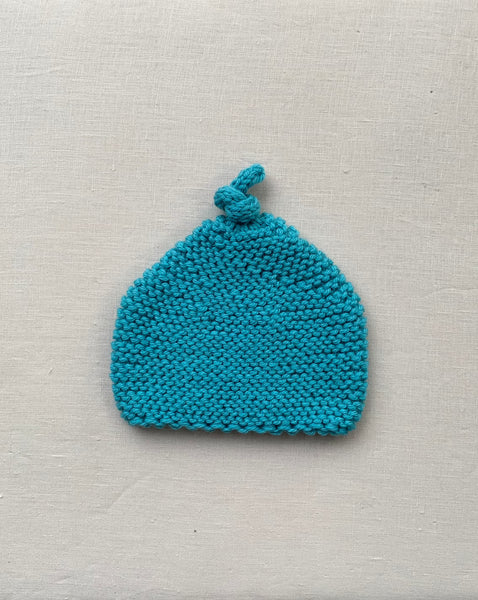Knitted by Nana Top Knot Beanie - Aquarium
