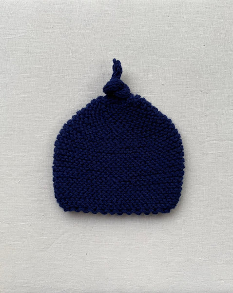Knitted by Nana Top Knot Beanie - Navy