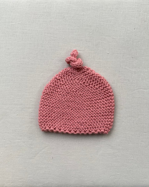 Knitted by Nana Top Knot Beanie - Rose Petal