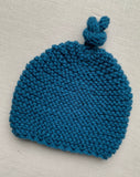 Knitted by Nana Top Knot Beanie - Coastal Blue