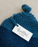 Knitted by Nana Top Knot Beanie - Contrast Ocean
