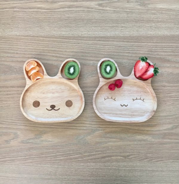 Leo and Fred Wooden Bunny Plate