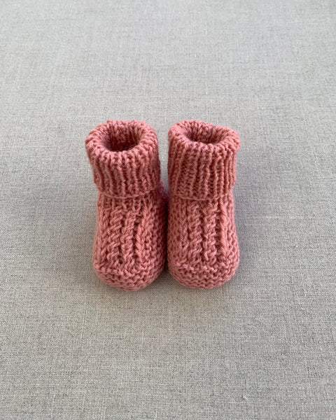 Knitted by Nana Cuffed Booties Rose Petal