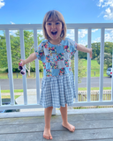 Pretty Wild Kids Maggie Patch Dress Blue Check Linen