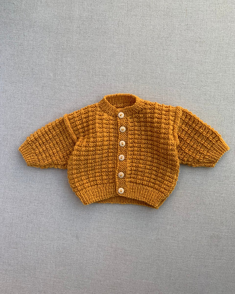 Knitted by Nana Ridge Stitch Cardigan Curry 3-6M