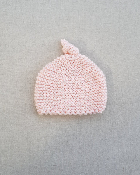Knitted by Nana Top Knot Beanie - Pale Pink