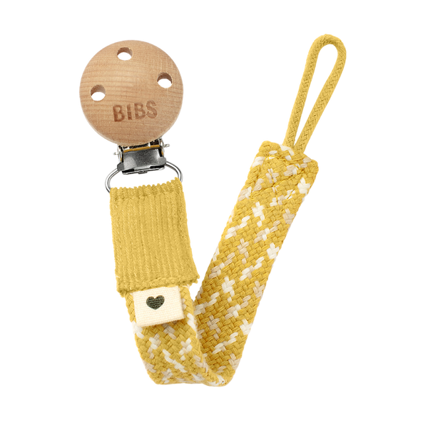 BIBS Paci Braid Dummy Clip - Mustard/Ivory/Vanilla