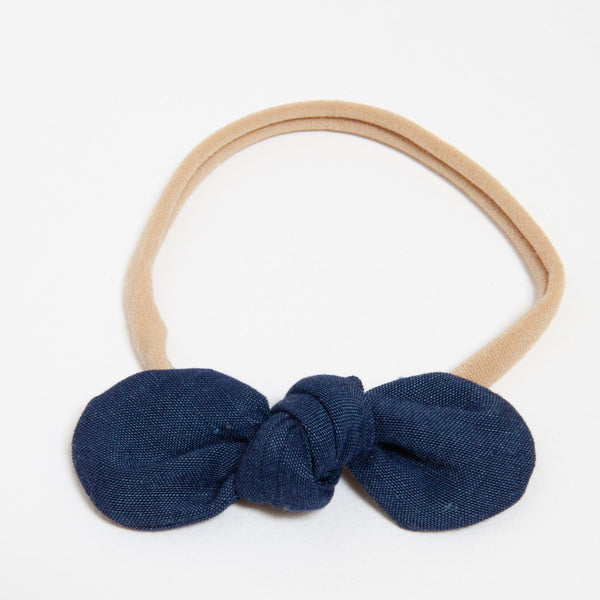 Pretty Wild Anna Bow Elastic Headband Denim