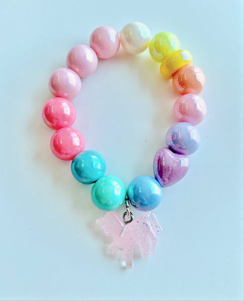 Red Bobble Pink Glitter Unicorn Bracelet