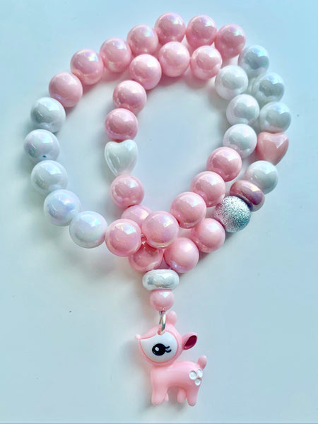 Red Bobble Pink Fawn Necklace