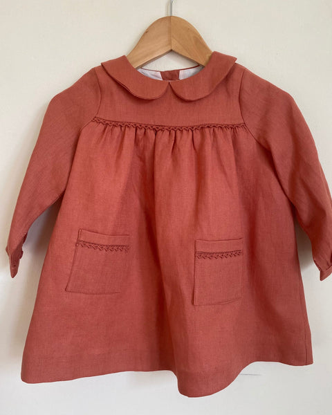 Pretty Wild Kids Bella Long Sleeve Dress - Coral Linen