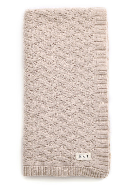 Uimi Mabel Aran Cable Merino Blanket. Size: Bassinet. Colour: Oatmeal