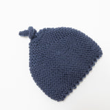 Knitted by Nana Top Knot Beanie - Blue Denim