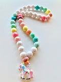 Red Bobble Pearly Unicorn Necklace