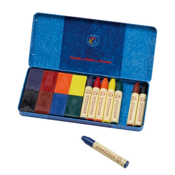 Stockmar Combi Set 8 Block & 8 Stick Crayons Tin - Wachsmalblocke
