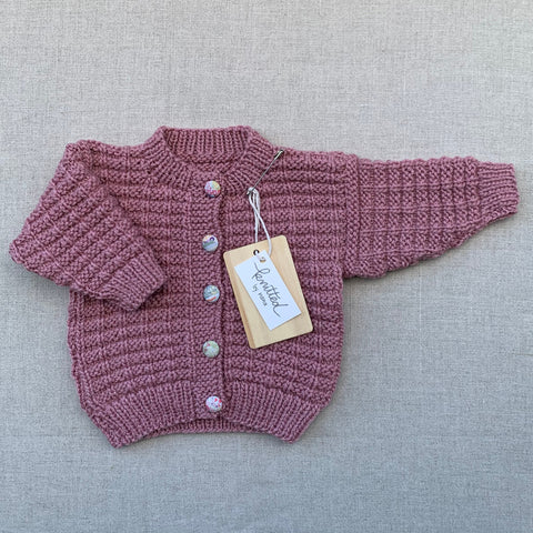Knitted by Nana Ridge Stitch Cardigan Dusty Rose - 12M