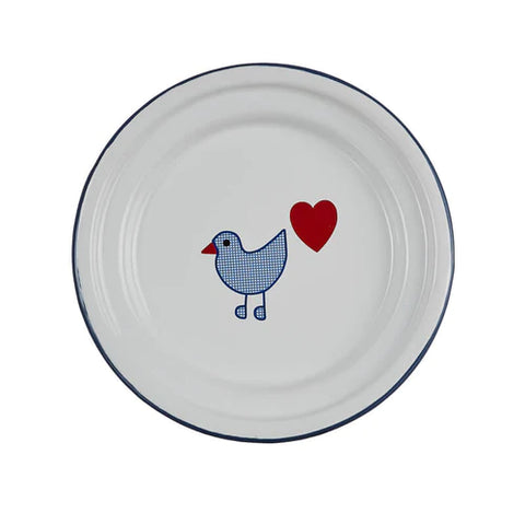 Munder Enamel Small Plate 18cm - Bird  / Heart