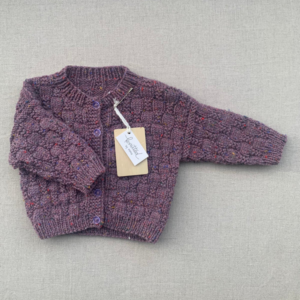 Knitted by Nana Luke Cardigan - Rustic Tweed Rosette