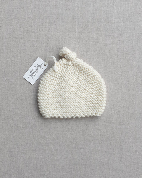 Knitted by Nana Top Knot Beanie - Cream