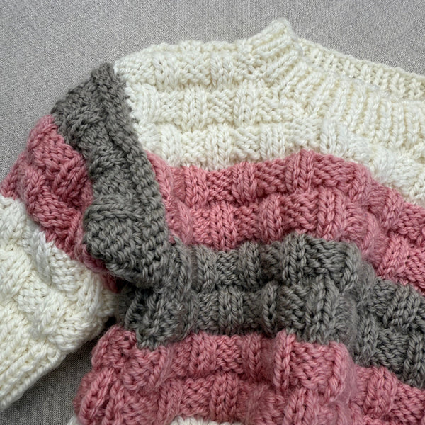 Knitted by Nana Steven Jumper - Multi Stripe Rose Petal