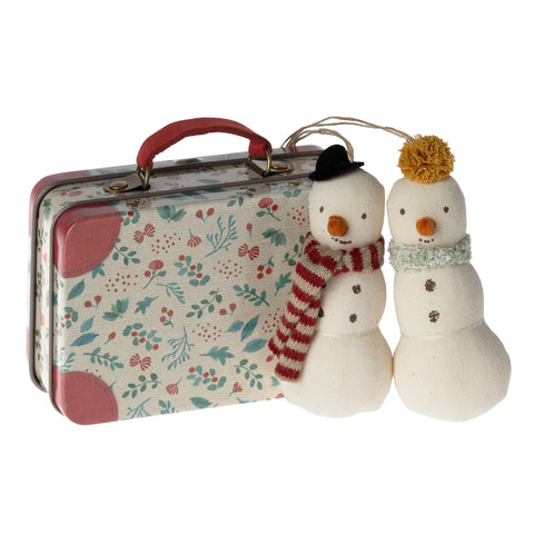 Maileg Snowman Ornaments in Metal Suitcase