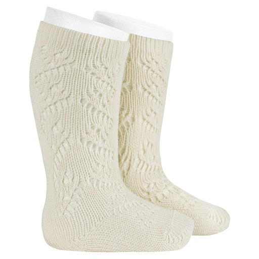 Condor Wool Blend Crochet Knee Sock (#913 Off-White)