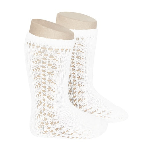 Condor Side Crochet Knee Sock (#200 Blaco/White)