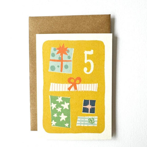 Florence Fry Number 5 Presents Birthday Card Yellow