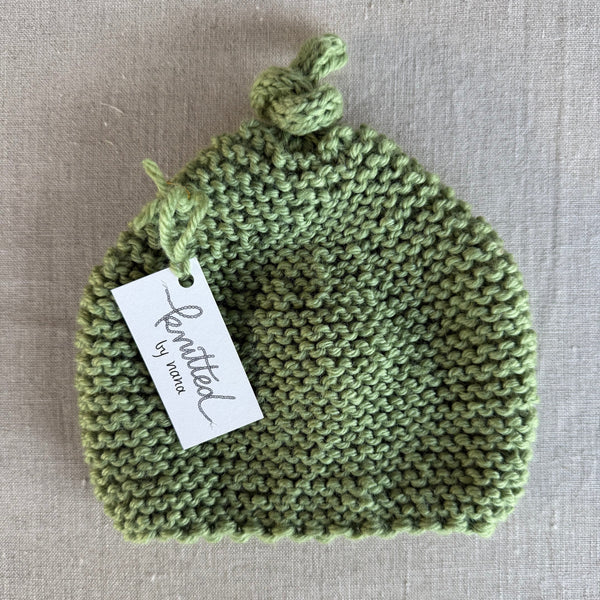 Knitted by Nana Top Knot Beanie - Soft Jade