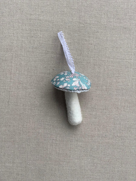 Pretty Wild Kids Fabric Liberty Mushroom Hanging Decoration BLUE