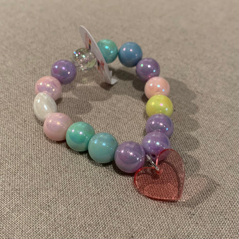 Red Bobble Pearly Clear Pink Heart Bracelet