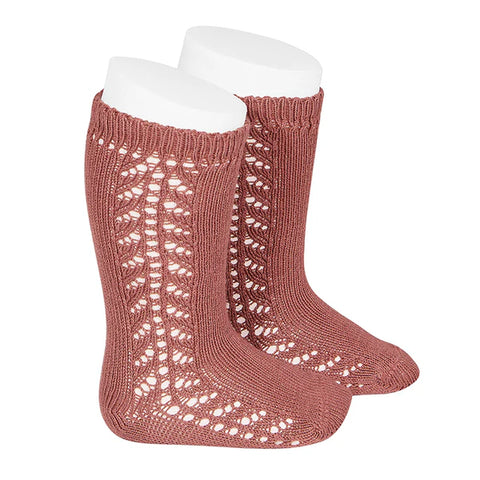 Condor Side Openwork Knee High Socks (#126 Terracota)
