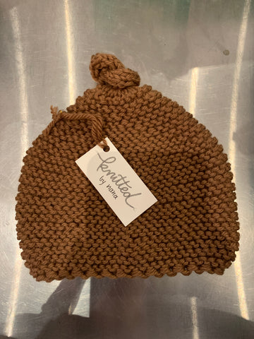 Knitted by Nana Top Knot Beanie - Hazelnut
