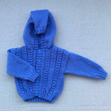 Knitted by Nana Cardigan With Hood - Cool Iris