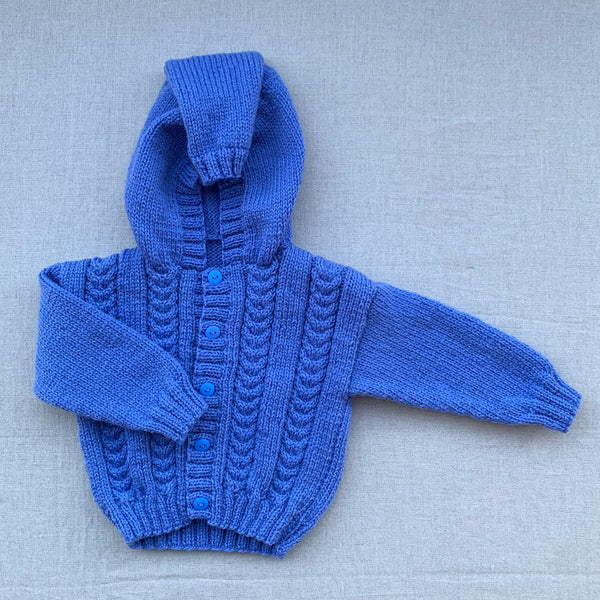 Knitted by Nana Cardigan With Hood - Cool Iris
