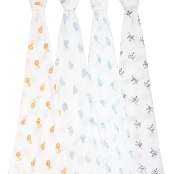 Aden + Anais Classic Muslin 4pk ORGANIC Swaddles Animal Kingdom