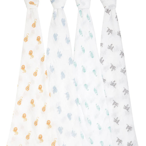 Aden + Anais Classic Muslin 4pk ORGANIC Swaddles Animal Kingdom