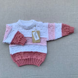 Knitted by Nana August Jumper - Multi Stripe Rose Petals