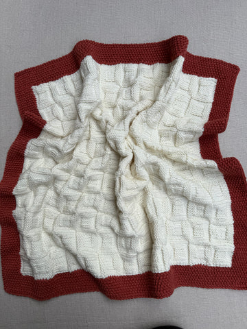 Knitted By Nana Georgie Blanket Cream and Rust - 600 x 600mm