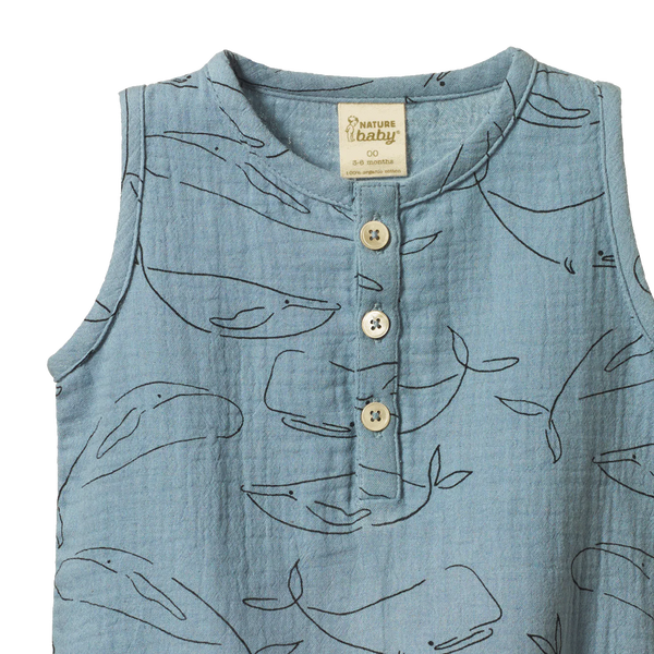 Nature Baby Cedar Suit Blue Whale Print
