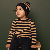 Nature Baby Alpine Pom Pom Beanie Navy/Caramel Stripe
