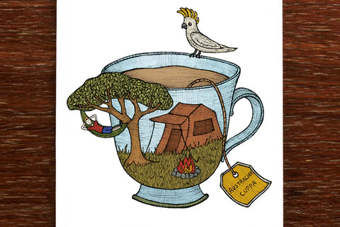 The Nonsense Maker Teacup Camping Cockatoo Card