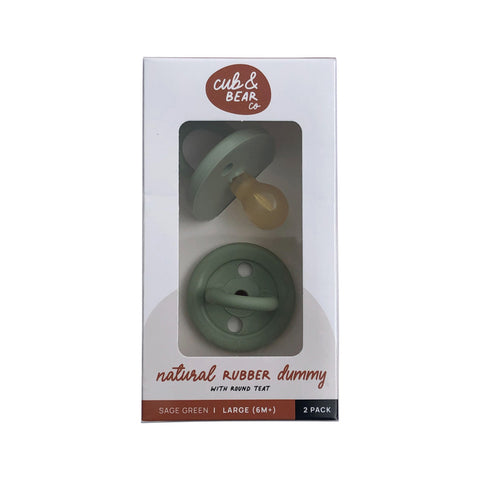 Cub & Bear Natural Rubber Dummy - Round Twin Pack (L 6M+) SAGE