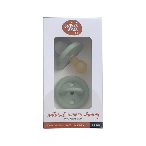 Cub & Bear Natural Rubber Dummy - Round Twin Pack (M 3-6M) SAGE