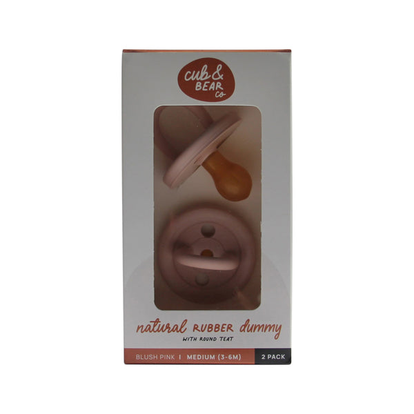 Cub & Bear Natural Rubber Dummy - Round Twin Pack (M 3-6M) BLUSH PINK