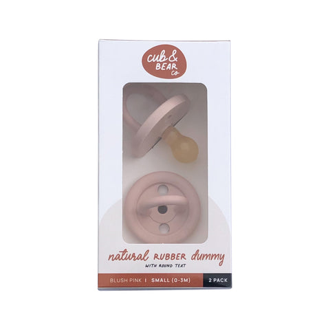 Cub & Bear Natural Rubber Dummy - Round Twin Pack (S 0-3M) BLUSH PINK