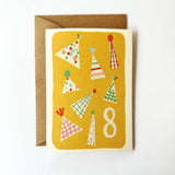 Florence Fry Number 8 Party Hats Birthday Card Yellow