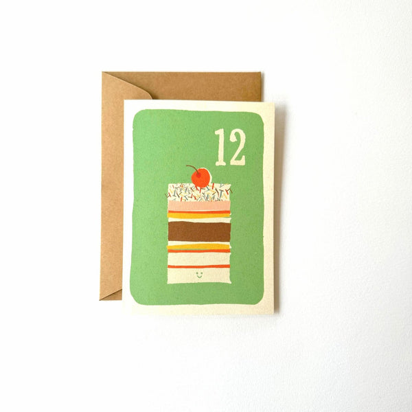 Florence Fry Number 12 Layer Cake Birthday Card Green